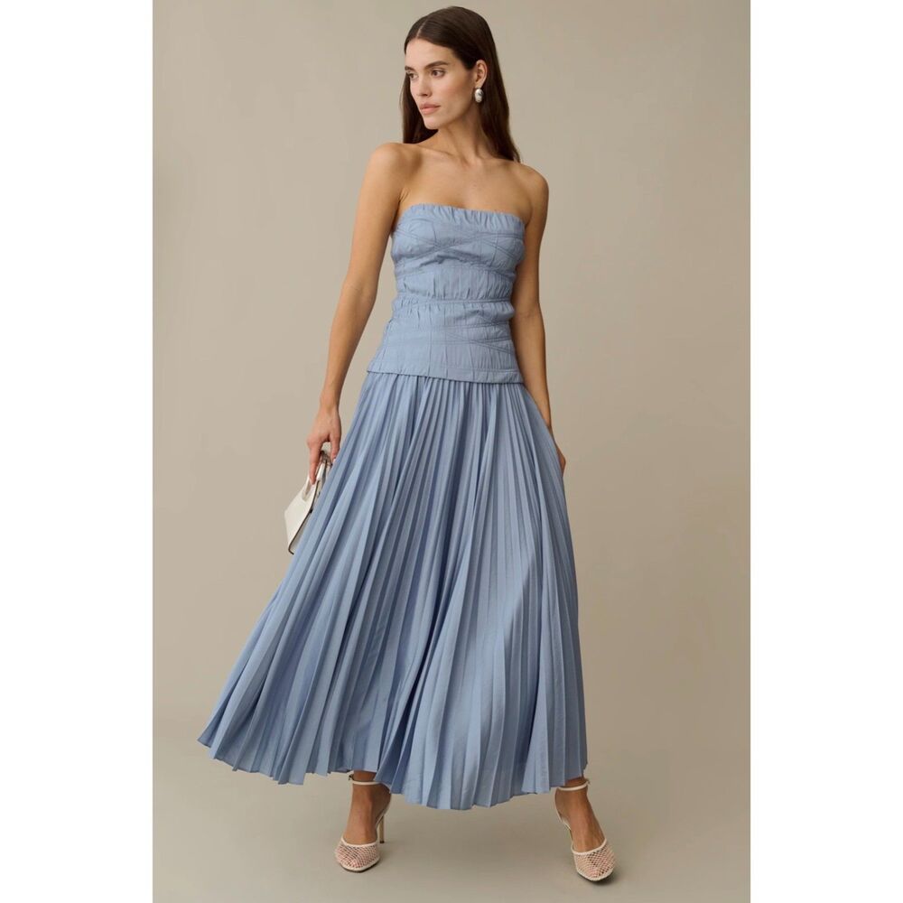Few Moda x o.p.t. Ada Blue Strapless Pleated Maxi Dress Women's 6 NWT